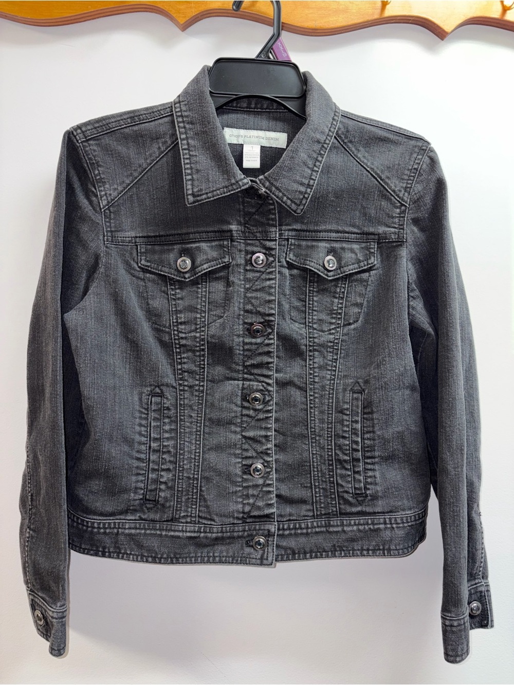 Chico's Platinum Black Denim Jean Jacket Size Small VGUC